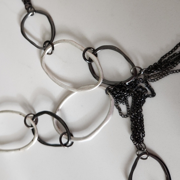 Vintage VCLM Black and Silver Oval Necklace - Picture 6 of 9